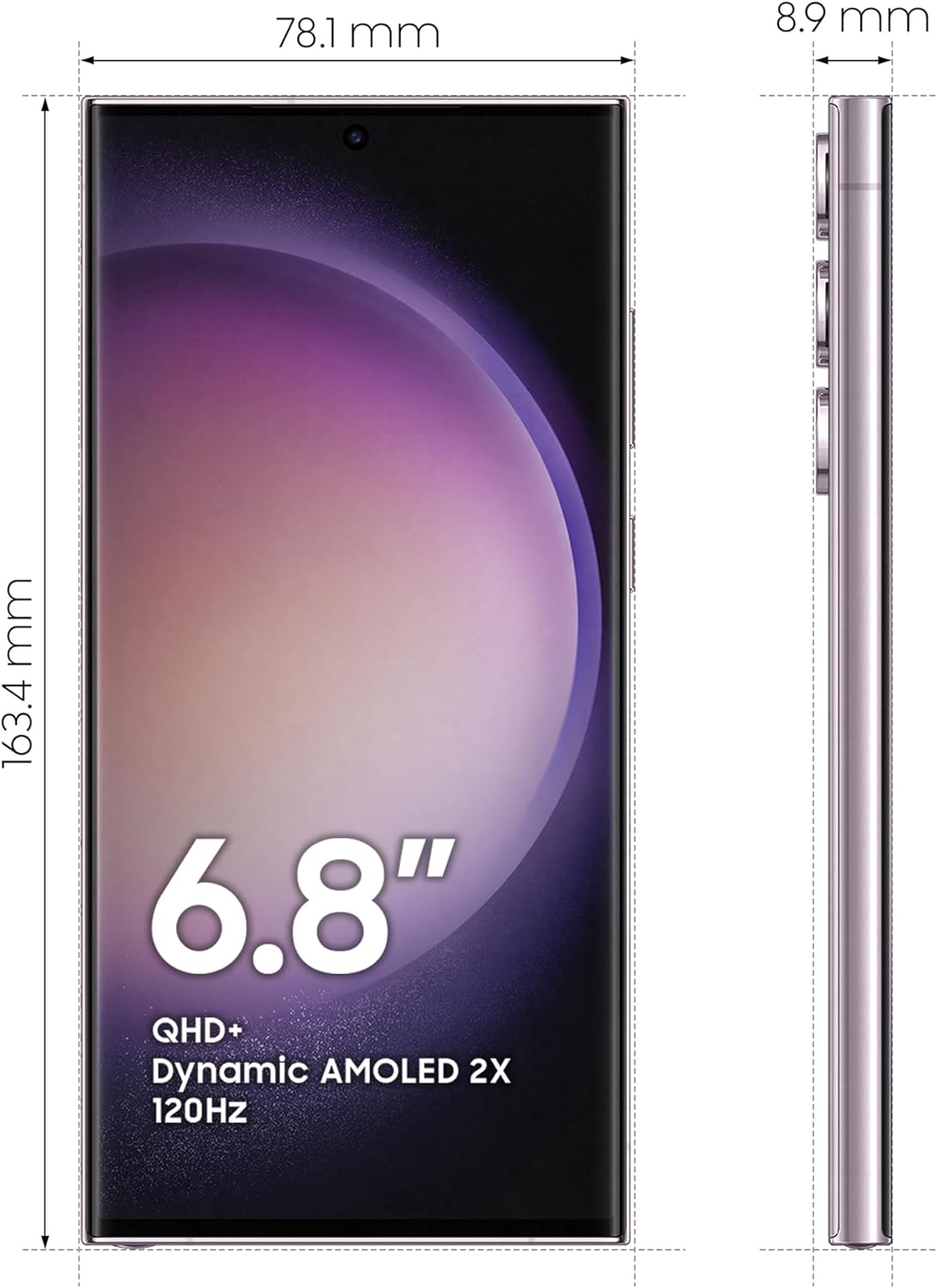 Samsung Galaxy S23 Ultra 5G Dual SIM Android Mobile Phone, 512GB, SIM Free Smartphone, Lavender, 3Y Extended Manufacturer Warranty (UK Version)
