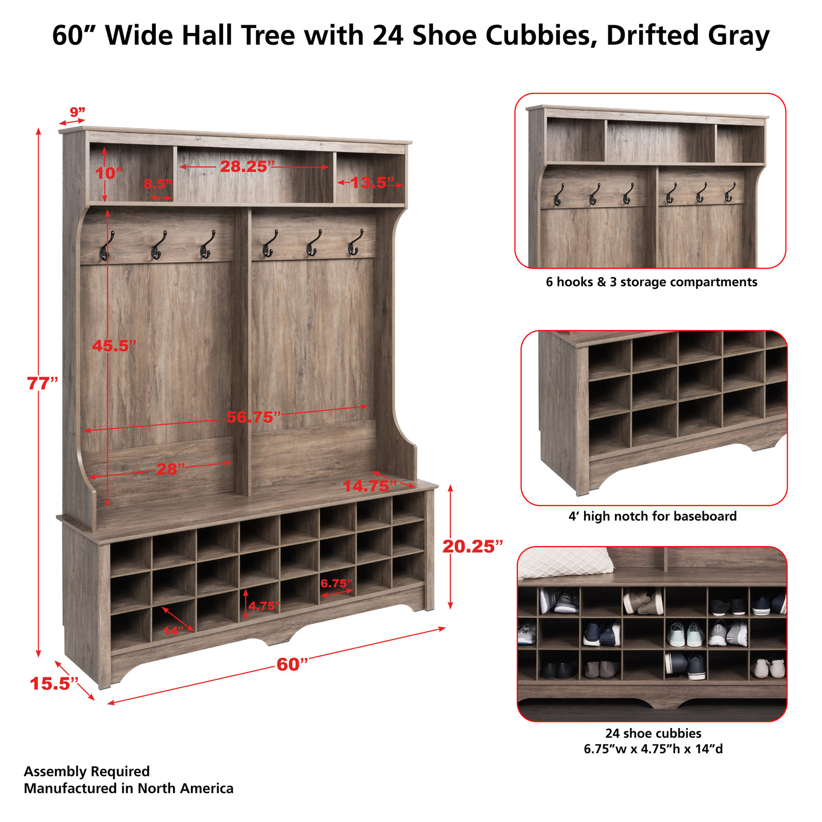 【Furniture】Gracie 60'' Wide Hall Tree with Bench