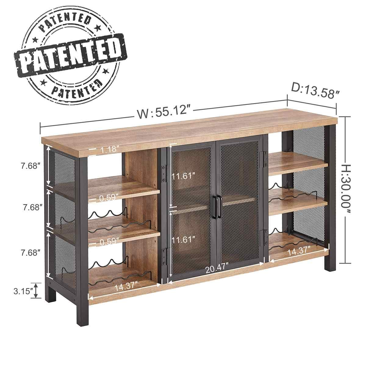 【Furniture】Industrial Wine Bar Cabinet for Liquor & Glasses, Farmhouse Wood Coffee Bar Cabinet with Wine Rack