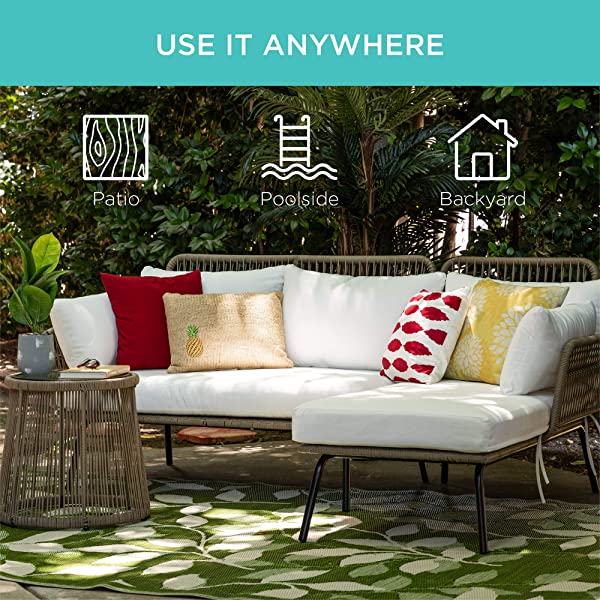 Best Choice Products Outdoor Rope Woven Sectional Patio Furniture L-Shaped Conversation Sofa Set for Backyard, Porch w/Thick Cushions, Detachable Lounger, Side Table - White
