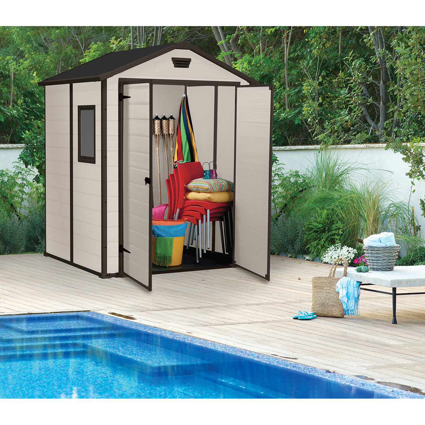 Keter Manor Outdoor Garden Storage Shed, Beige, 6 x 5 ft