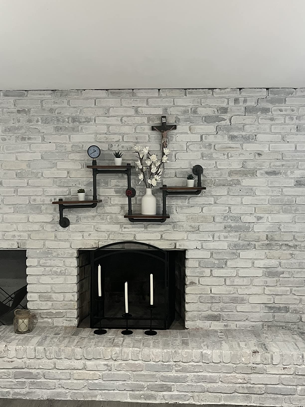 【Furniture】Industrial Rustic Modern Wood Ladder Pipe Wall Shelf 4 Layer Pipe Design Bookshelf DIY Shelving