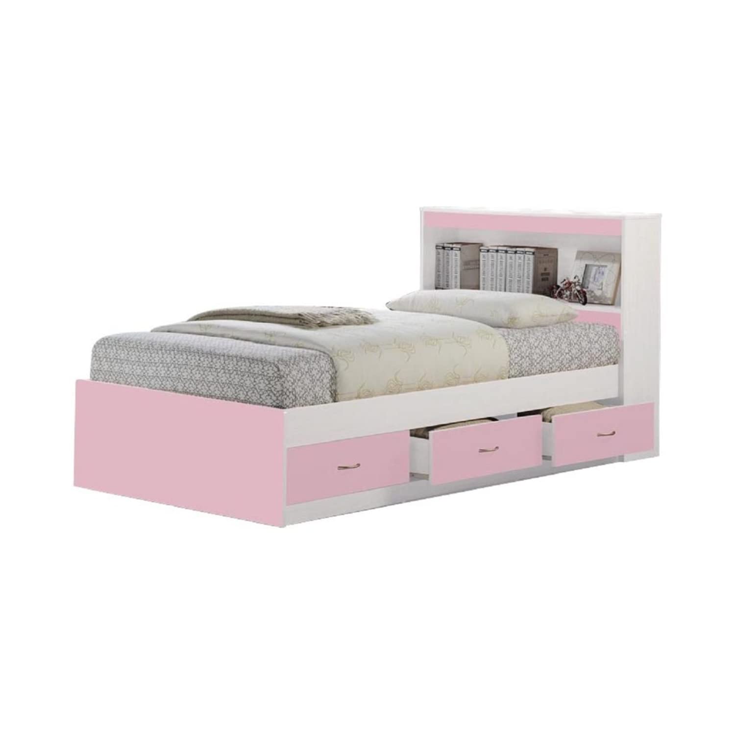 【Furniture】Hodedah Twin-Size Captain Bed with 3-Drawers and Headboard in Black