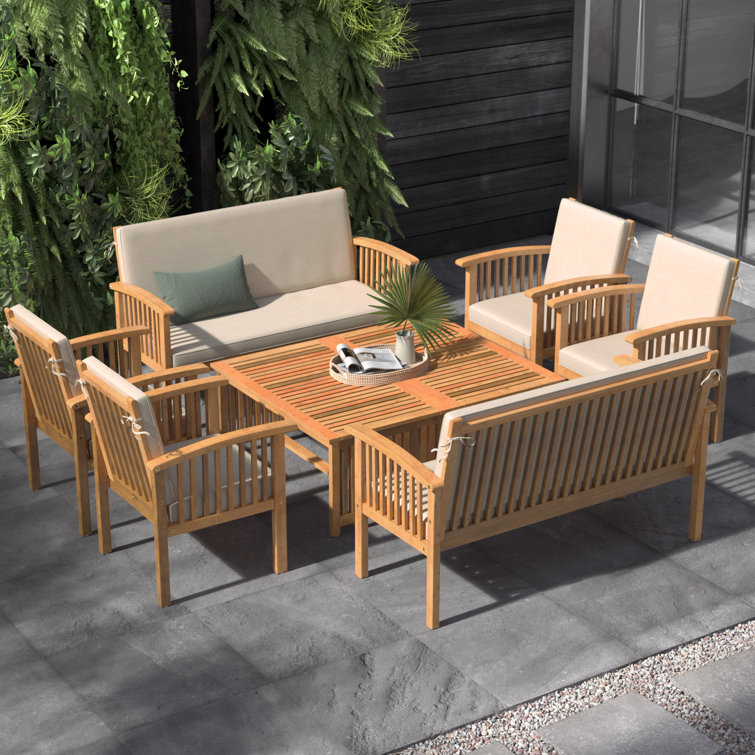 【Furniture】Solid Wood 8 - Person Seating Group with Cushions