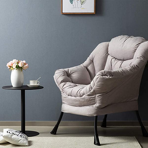 AbocoFur Modern Large Cotton Fabric Lazy Chair，Accent Contemporary Lounge Chair, Single Steel Frame Leisure Sofa Chair with Armrests and A Side Pocket, Beige