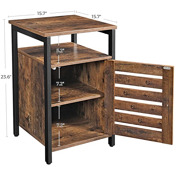 VASAGLE Nightstand, End Table with Open Shelf, Steel Frame, Bedroom, Industrial, Rustic Brown + Black
