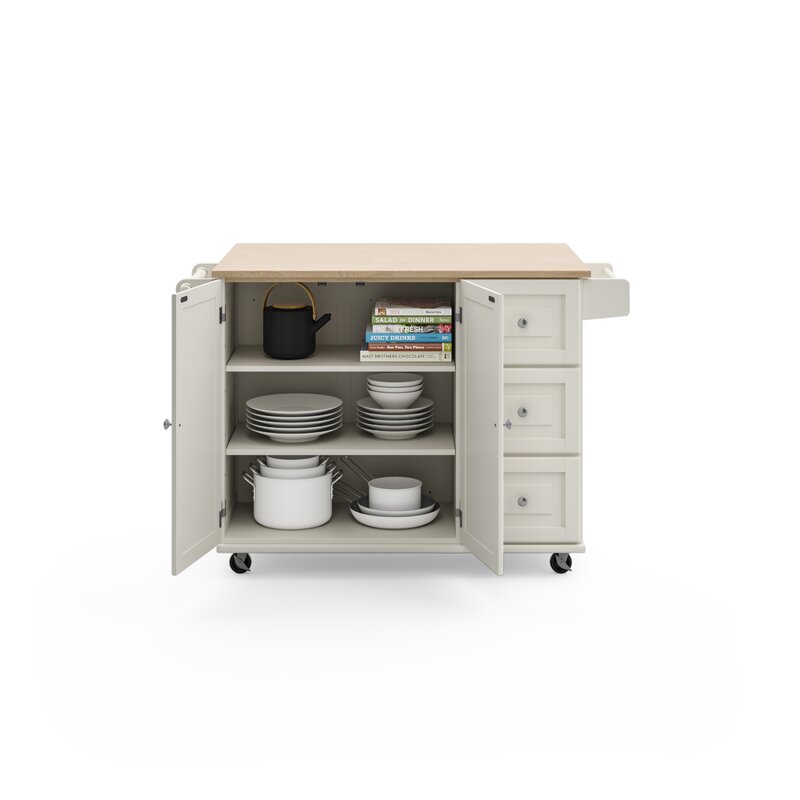 Kuhnhenn 53.5'' Wide Rolling Kitchen Cart with Solid Wood Top