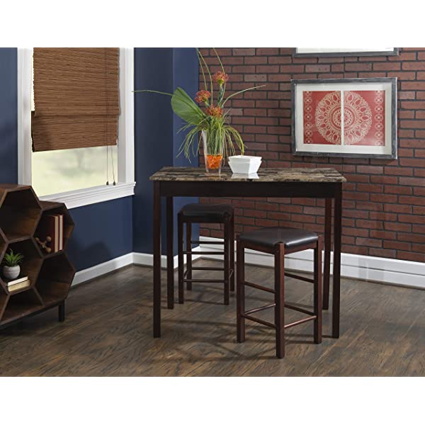 Linon Black 3 Piece Faux Marble Tavern Set