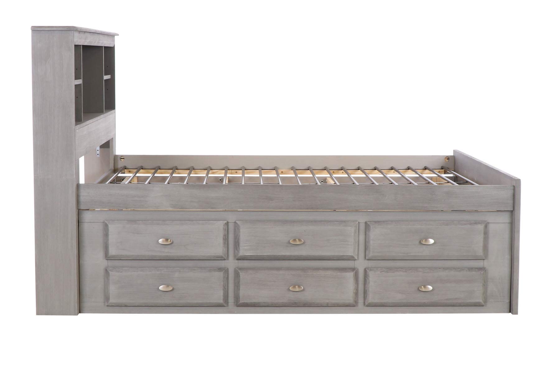 【Furniture】Charcoal Full Bookcase Bed with 12 Drawers
