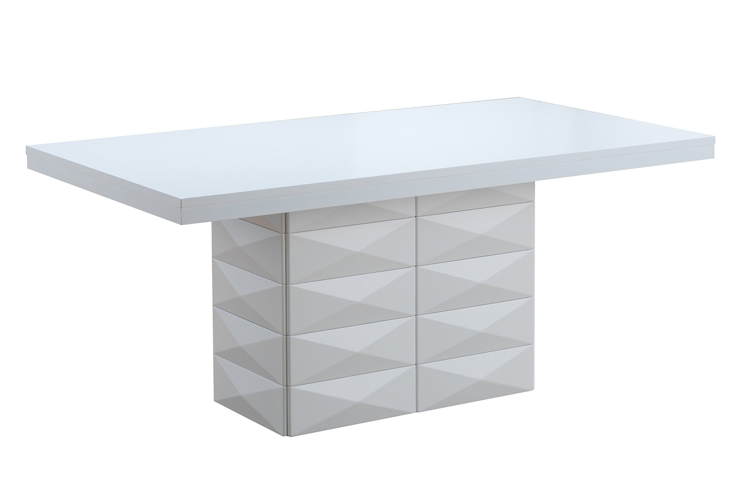 【Furniture】Milan 7 Piece White Modern Rectangle Dinette Dining Room Table & 6 Beige Vinyl Chairs
