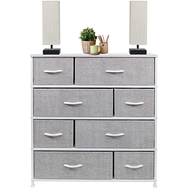 Sorbus Dresser with 8 Drawers - Furniture Storage Chest Tower Unit for Bedroom, Hallway, Closet, Office Organization - Steel Frame, Wood Top, Easy Pull Fabric Bins (Black)