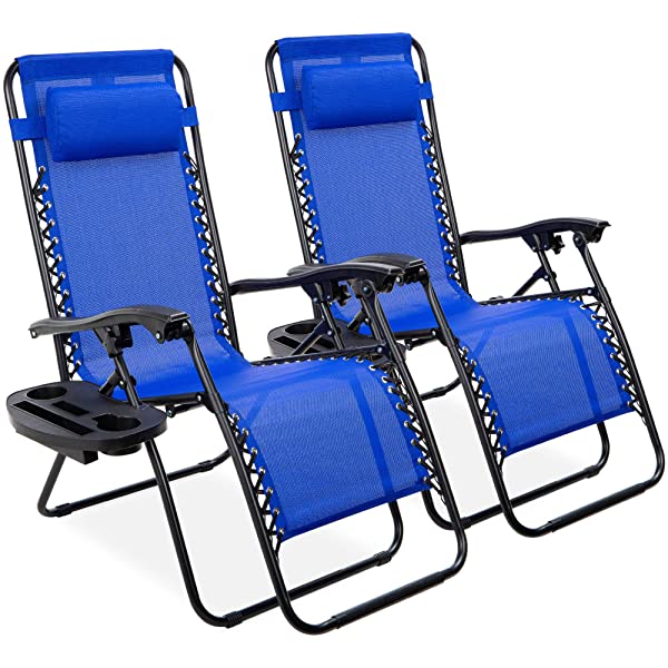 Best Choice Products Set of 2 Adjustable Steel Mesh Zero Gravity Lounge Chair Recliners w/Pillows and Cup Holder Trays - Burgundy