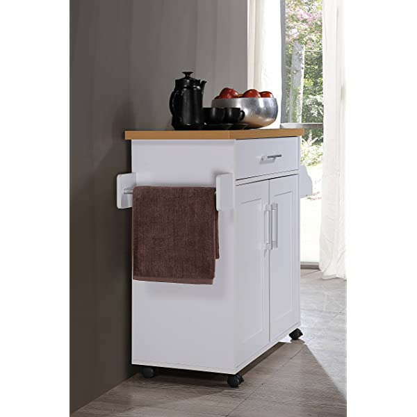 Hodedah Kitchen Island with Spice Rack, Towel Rack & Drawer, Black with Beech Top Black-beech