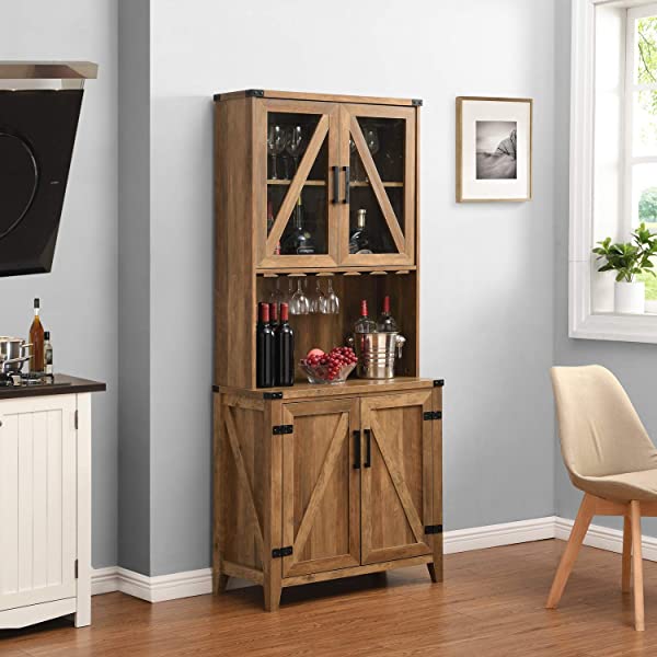 Mahogany Bar Cabinet with Upper Glass Cabinet