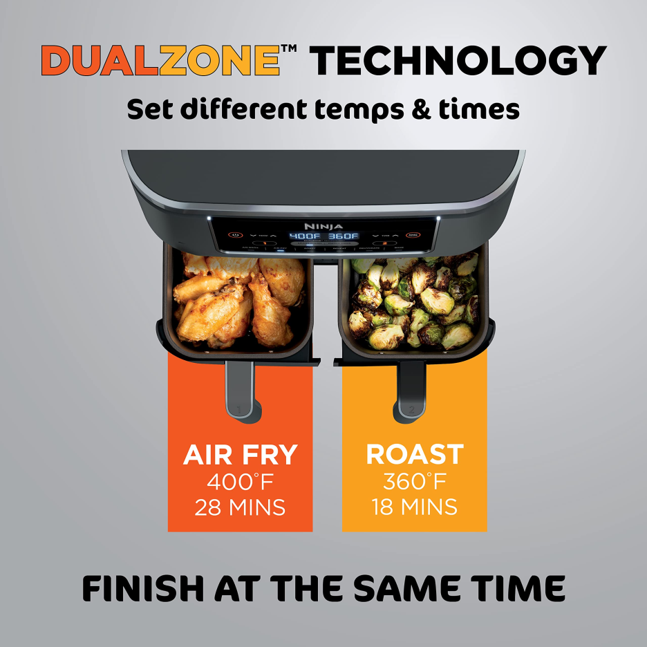 Ninja DZ201 Foodi 8 Quart 6-in-1 DualZone 2-Basket Air Fryer with 2 Independent Frying Baskets