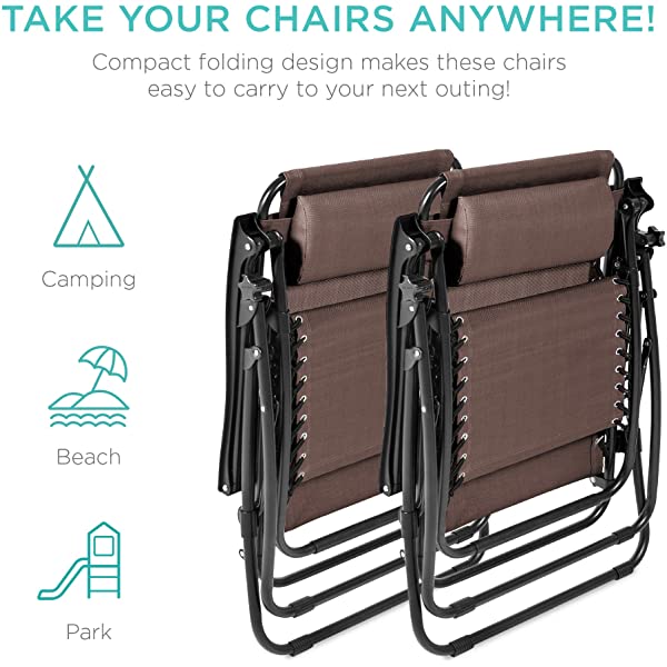 Best Choice Products Set of 2 Adjustable Steel Mesh Zero Gravity Lounge Chair Recliners w/Pillows and Cup Holder Trays - Burgundy