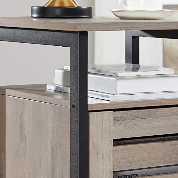 VASAGLE Nightstand, End Table with Open Shelf, Steel Frame, Bedroom, Industrial, Rustic Brown + Black
