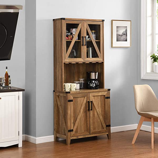 Mahogany Bar Cabinet with Upper Glass Cabinet
