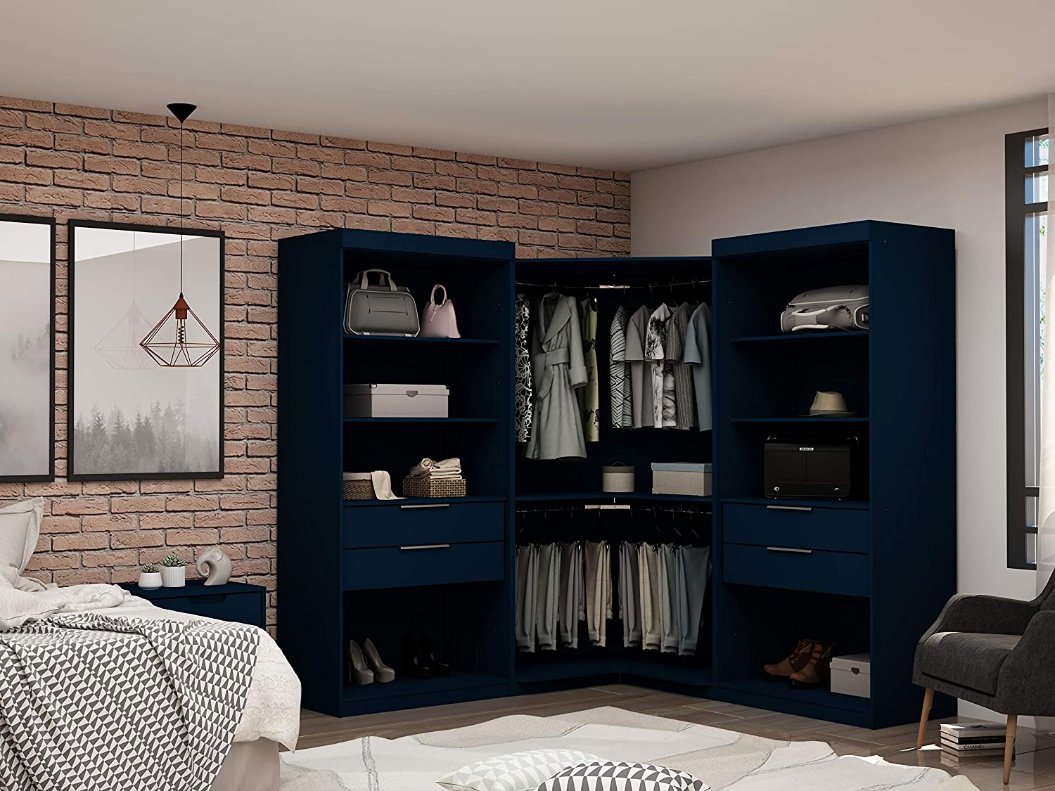 【Furniture】Mulberry Modern Open 3 Sectional Wardrobe Corner Closet with 4 Drawers, Set of 3