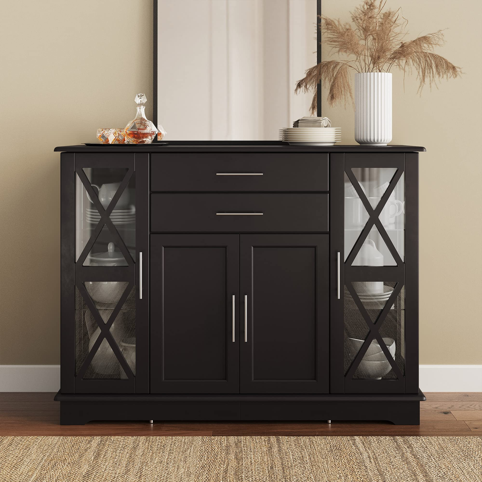 【Furniture】Wood 47 Inch Sideboard Buffet Storage Cabinet Console Sofa Table, Kitchen Dining Room Home Decor