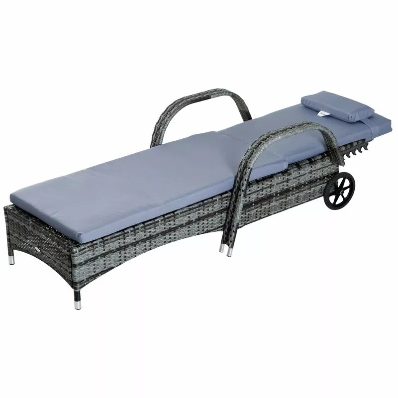 200CM LONG RECLINING SUN LOUNGER SET WITH CUSHIONS AND TABLE