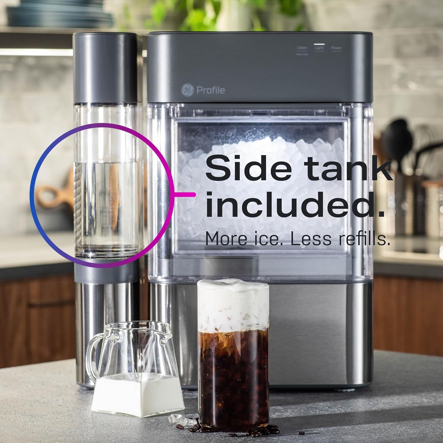 GE Profile Opal 2.0 | Countertop Nugget Ice Maker with Side Tank | Ice Machine with WiFi Connectivity | Smart Home Kitchen Essentials | Stainless Steel