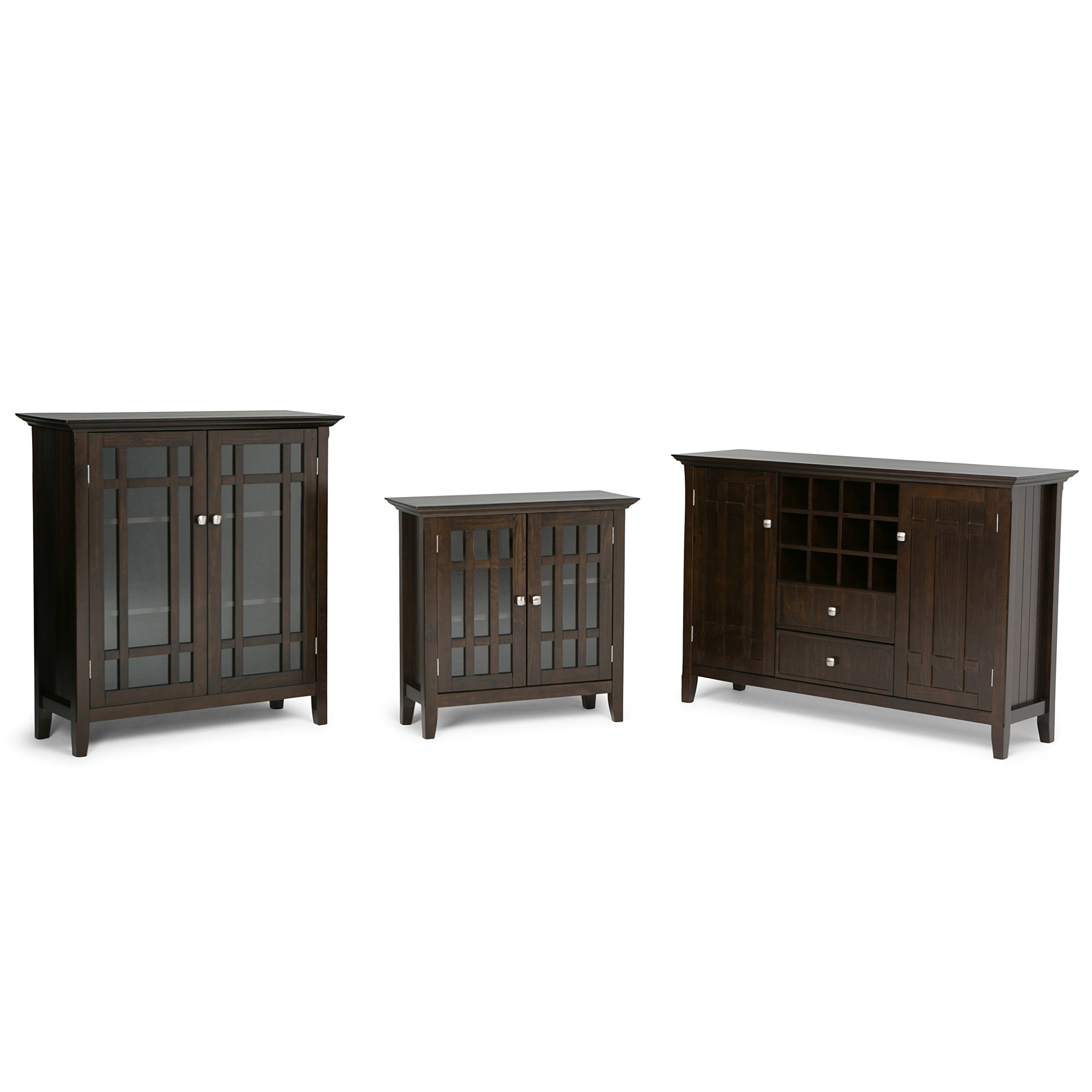 【Furniture】Solid Pine Wood 54 inch Rustic Sideboard Buffet Credenza in Dark Tobacco Brown