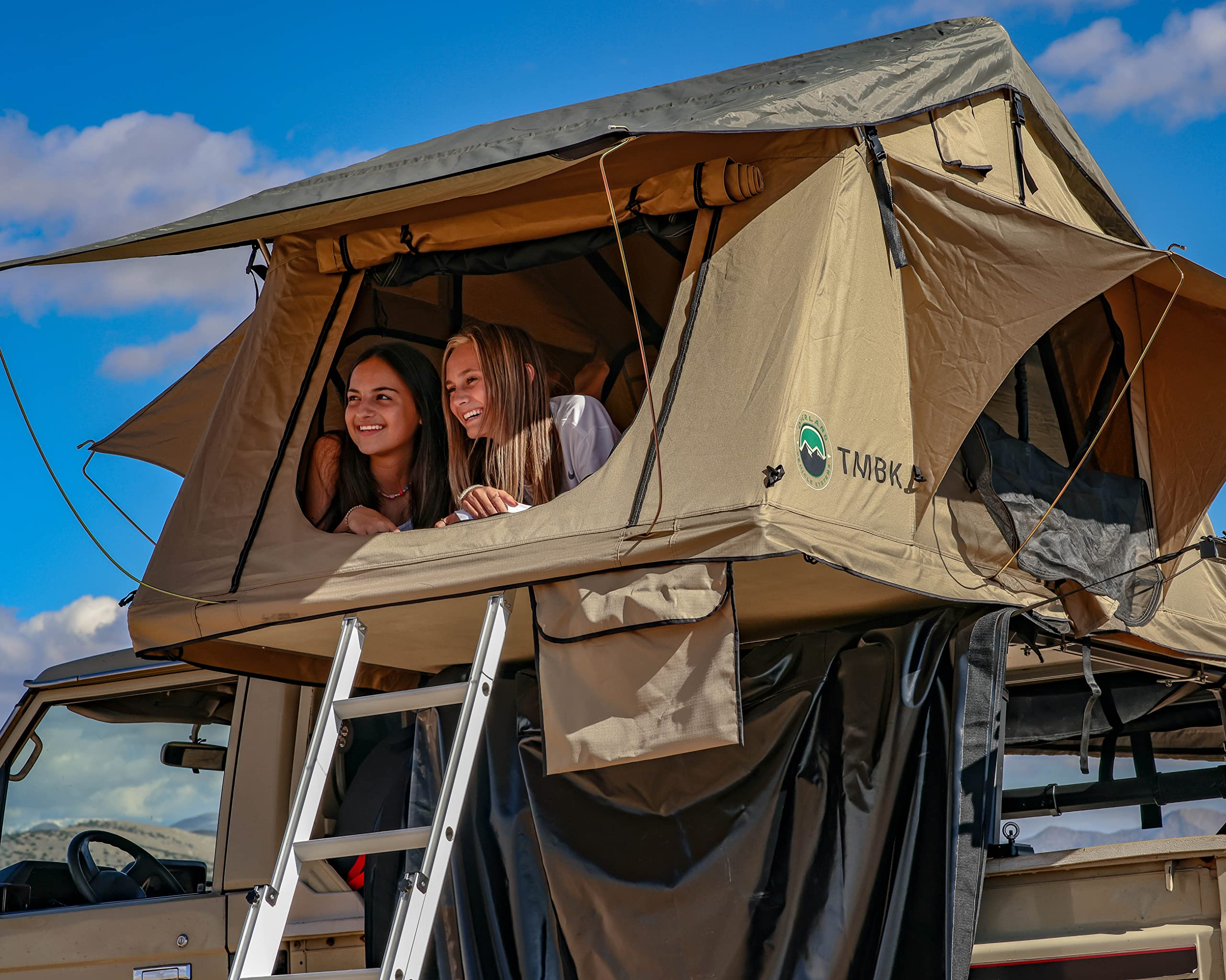 3 Person Roof Top Tent with Rain Fly Tan Base & Green Rainfly